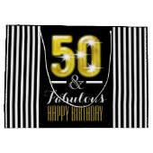 Elegant faux Gold White, 50ste verjaardagstreep Groot Cadeauzakje (Achterkant)