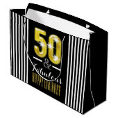 Elegant faux Gold White, 50ste verjaardagstreep Groot Cadeauzakje (Achterkant Gekanteld)