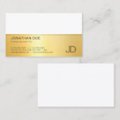 Elegant Faux Gold White Modern Monogram Sjabloon Visitekaartje (Voorkant / Achterkant)
