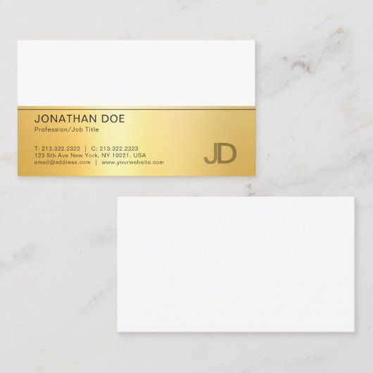 Elegant Faux Gold White Modern Monogram Sjabloon Visitekaartje (Voorkant / Achterkant)