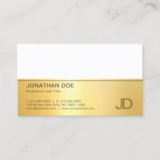 Elegant Faux Gold White Modern Monogram Sjabloon Visitekaartje (Voorkant)