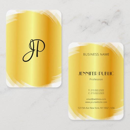 Elegant Faux Gold White Modern Monogram Sjabloon Visitekaartje (Voorkant / Achterkant)