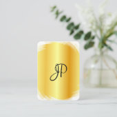 Elegant Faux Gold White Modern Monogram Sjabloon Visitekaartje (Staand voorkant)