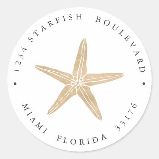 Elegant FAUX GOLD Zeester kust Retouradres Ronde Sticker (Voorkant)