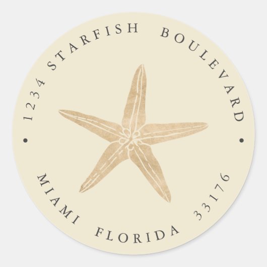 Elegant FAUX GOLD Zeester kust Retouradres Ronde Sticker (Voorkant)