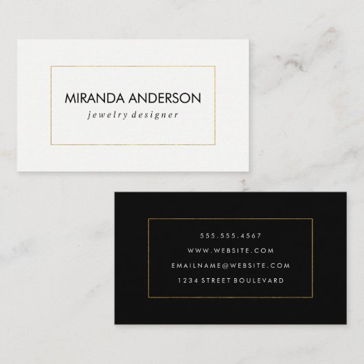 Elegant Faux Golden Border Black White Visitekaartje (Voorkant / Achterkant)