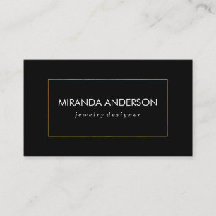 Elegant Faux Golden Border Black White Visitekaartje
