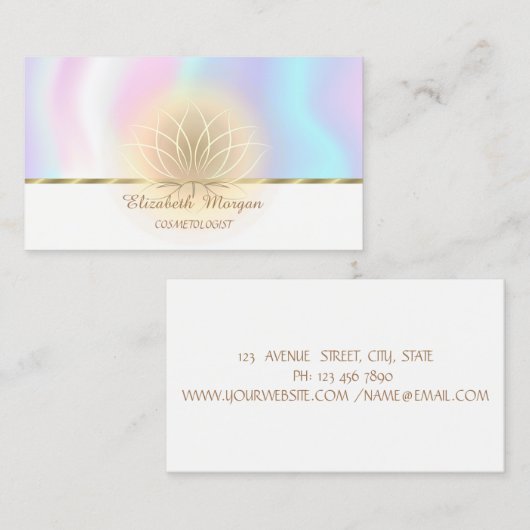 Elegant Faux GoldStripe, Lotus,Holographic Visitekaartje (Voorkant / Achterkant)