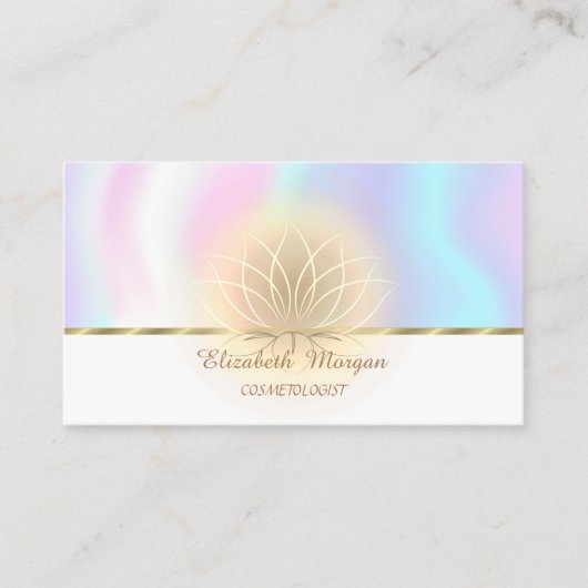 Elegant Faux GoldStripe, Lotus,Holographic Visitekaartje (Voorkant)