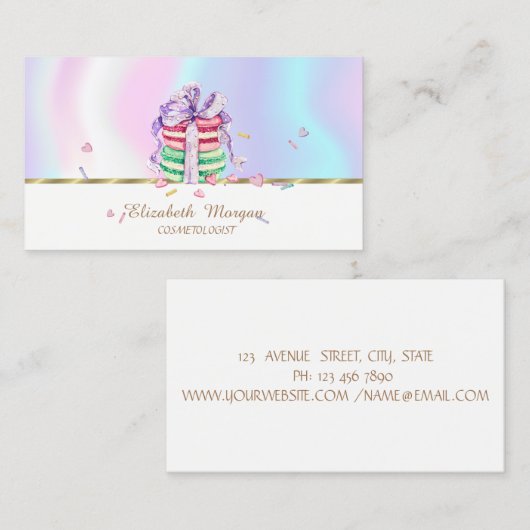 Elegant Faux GoldStripe, Macarons Visitekaartje (Voorkant / Achterkant)