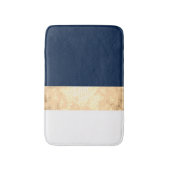 elegant faux goud, blauw van de marine, witte stre badmat (Voorkant Verticaal)