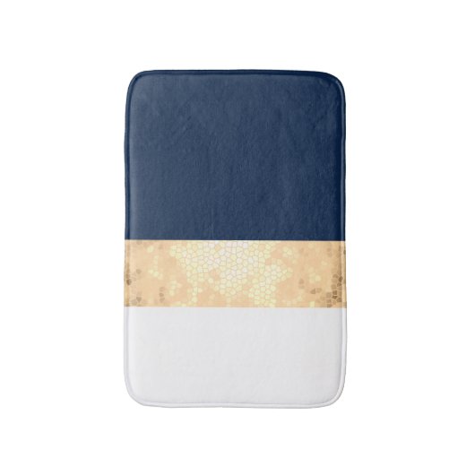 elegant faux goud, blauw van de marine, witte stre badmat (Voorkant Verticaal)