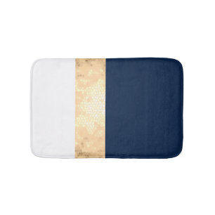 elegant faux goud, blauw van de marine, witte stre badmat