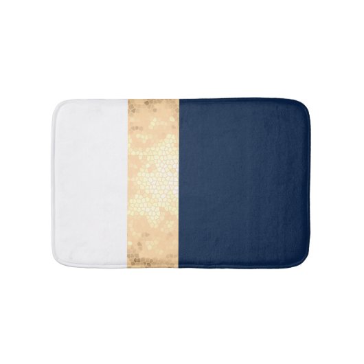 elegant faux goud, blauw van de marine, witte stre badmat (Voorkant)