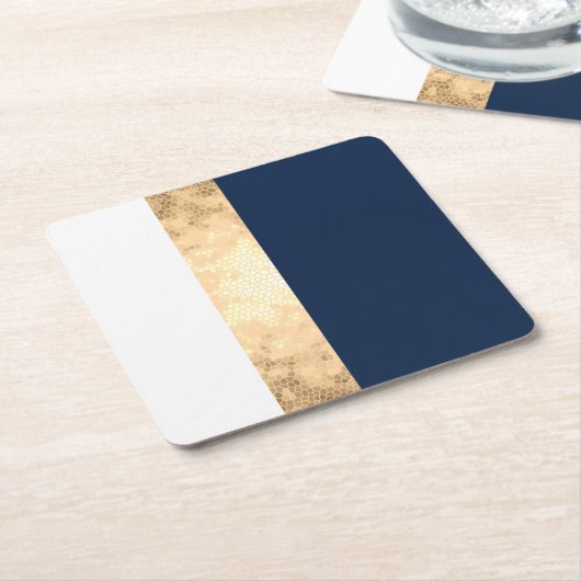 elegant faux goud, blauw van de marine, witte stre kartonnen onderzetters (Schuin)