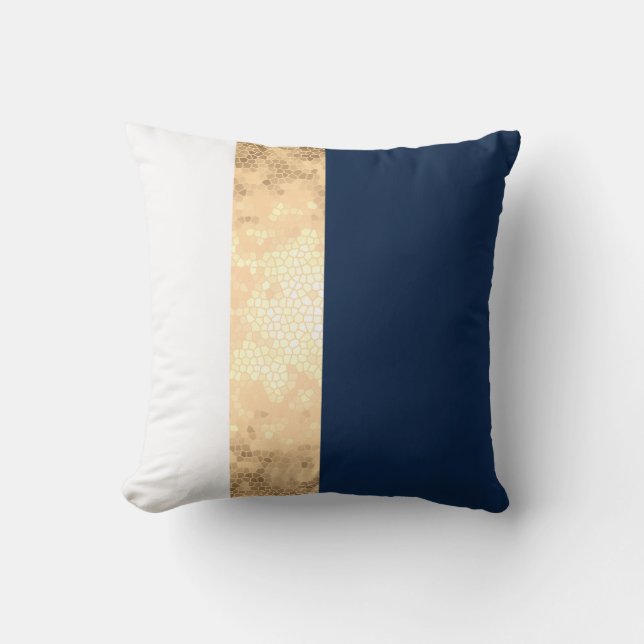 elegant faux goud, blauw van de marine, witte stre kussen (Voorkant)