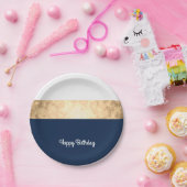 elegant faux goud, blauw van de marine, witte stre papieren bordje (Feest)