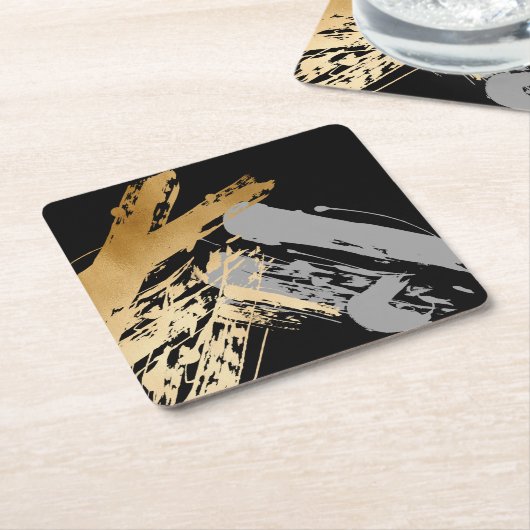 elegant faux goud en grijze borstels kartonnen onderzetters (Schuin)