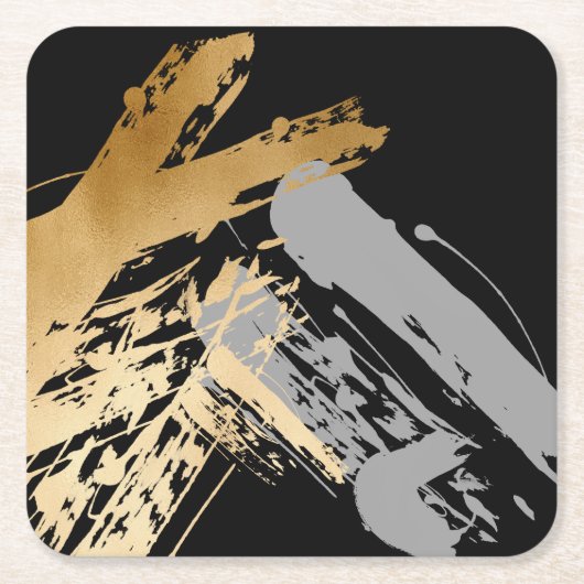 elegant faux goud en grijze borstels kartonnen onderzetters (Voorkant)