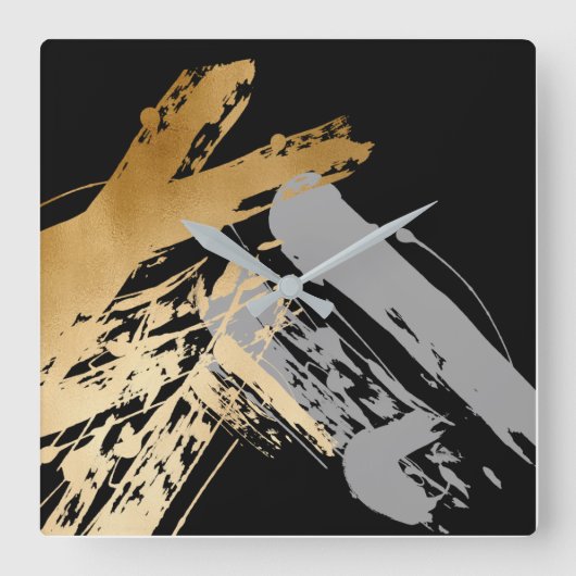 elegant faux goud en grijze borstels vierkante klok (Voorkant)