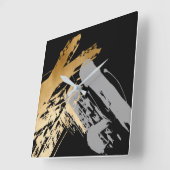 elegant faux goud en grijze borstels vierkante klok (Hoek)