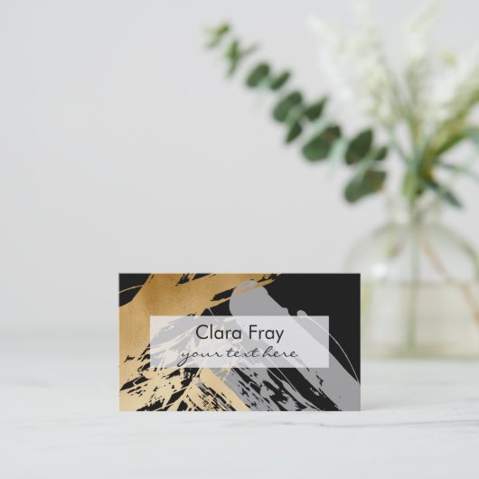 elegant faux goud en grijze borstels visitekaartje (Staand voorkant)