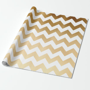 elegant faux goud en wit chevron patroon cadeaupapier