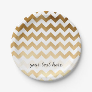 elegant faux goud en wit chevron patroon papieren bordje