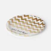 elegant faux goud en wit chevron patroon papieren bordje (Gekanteld)