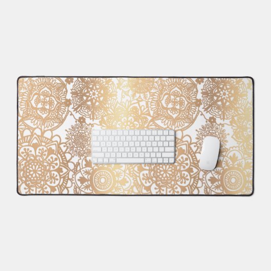 Elegant Faux Goud en Wit Mandala Patroon Bureaumat (Keyboard & Muis)