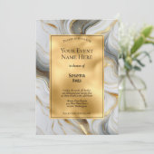 Elegant faux goud, grijs en wit gemarmerd evenemen kaart (Staand voorkant)