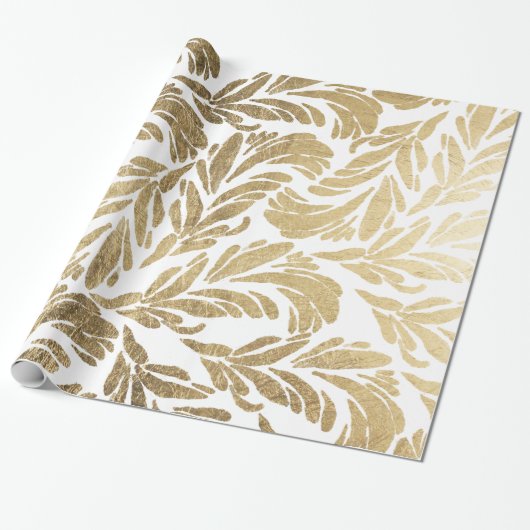 Elegant faux goud modern floral damask patroon cadeaupapier (Uitgerold)