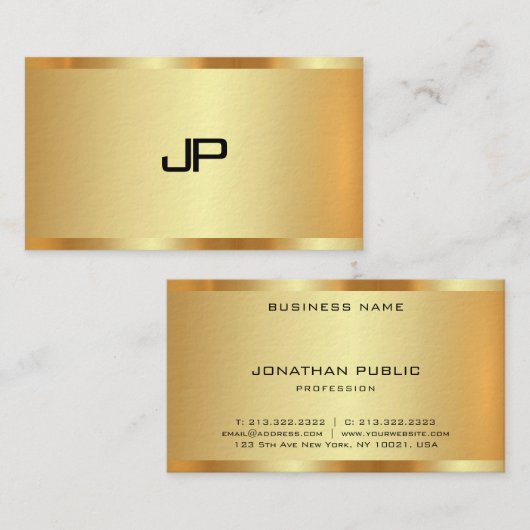 Elegant Faux Goud Monogram Modern Professioneel Visitekaartje (Voorkant / Achterkant)