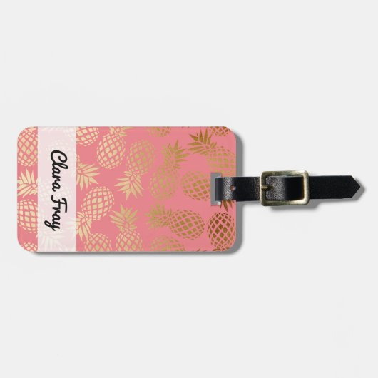 elegant faux goud tropisch anananaseppatroon bagagelabel (Voorkant horizontaal)