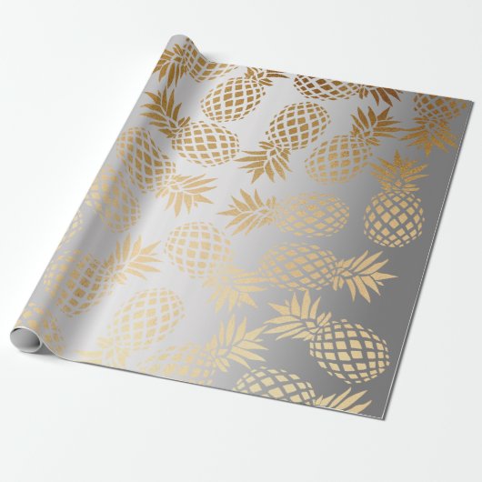 elegant faux goud tropisch anananaseppatroon cadeaupapier (Uitgerold)