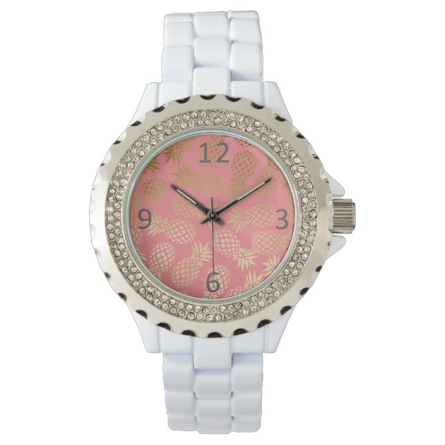 elegant faux goud tropisch anananaseppatroon horloge (Voorkant)