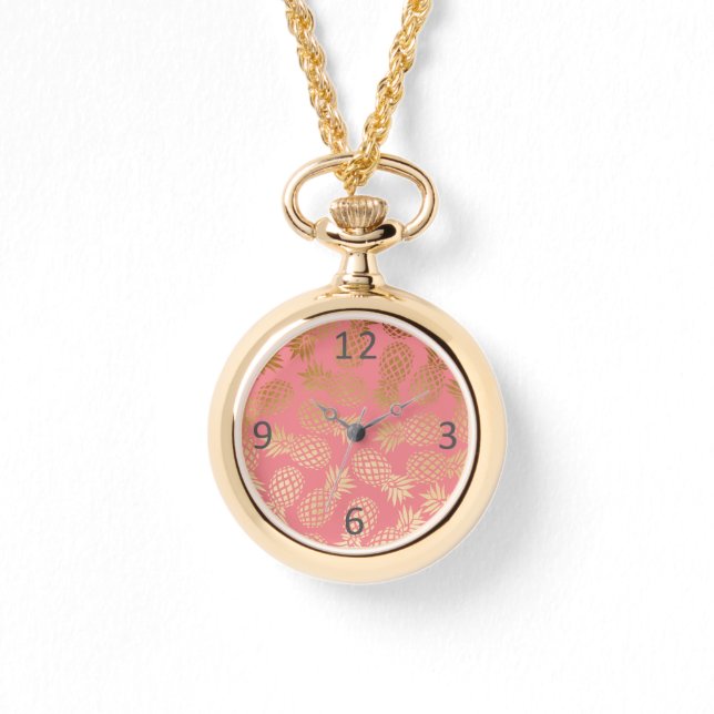 elegant faux goud tropisch anananaseppatroon horloge (Voorkant)