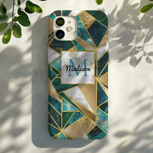 Elegant faux goud turquoise geometrisch iPhone 16 pro hoesje