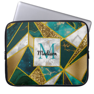 Elegant faux goud turquoise geometrisch laptop sleeve