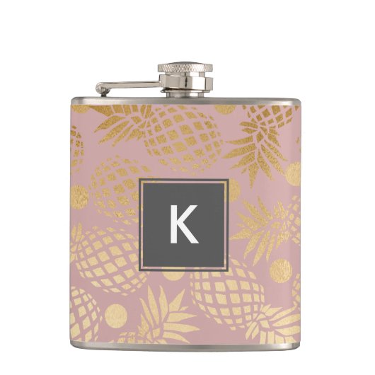 elegant faux gouden anananassepatroon polka-stippe heupfles (Voorkant)