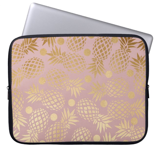elegant faux gouden anananassepatroon polka-stippe laptop sleeve (Voorkant)