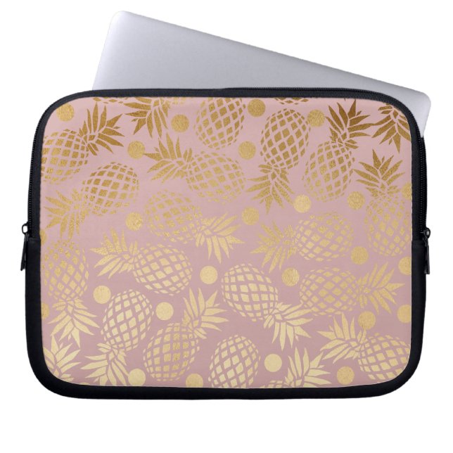 elegant faux gouden anananassepatroon polka-stippe laptop sleeve (Voorkant)