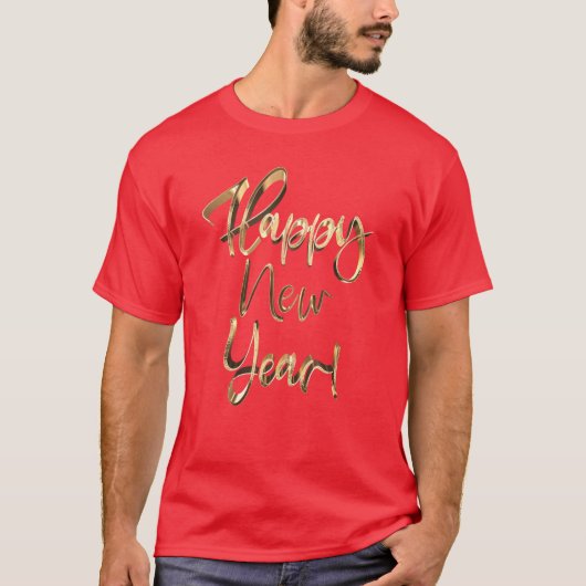 Elegant Faux Gouden Handschrift Gelukkig Nieuwjaar T-shirt (Voorkant)