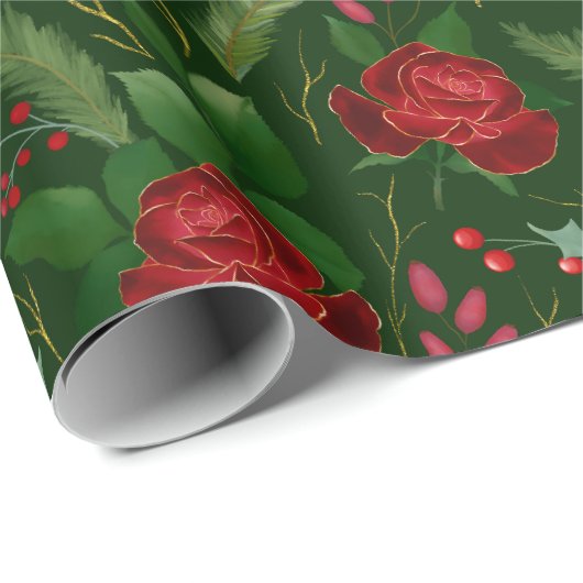 Elegant faux gouden waterverf rozen Pijnbessen Cadeaupapier (Rol Hoek)