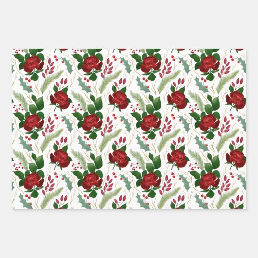 Elegant faux gouden waterverf rozen Pijnbessen Inpakpapier Vel (Voorkant 3)