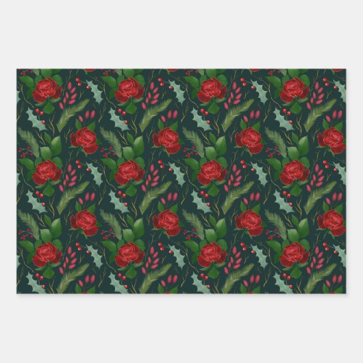 Elegant faux gouden waterverf rozen Pijnbessen Inpakpapier Vel (Voorkant)