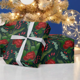 Elegant faux gouden waterverf rozen pijnboombessen cadeaupapier