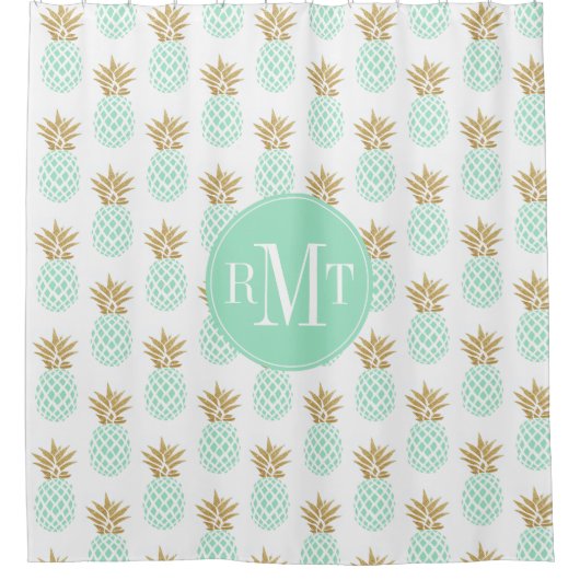 Elegant faux goudtropisch anananaseppatroon douchegordijn (Voorkant)