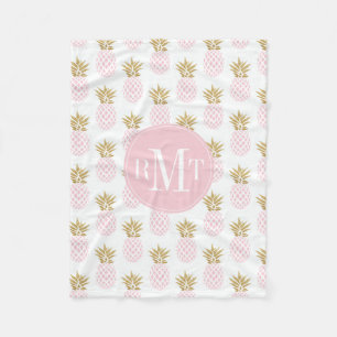 Elegant faux goudtropisch anananaseppatroon fleece deken