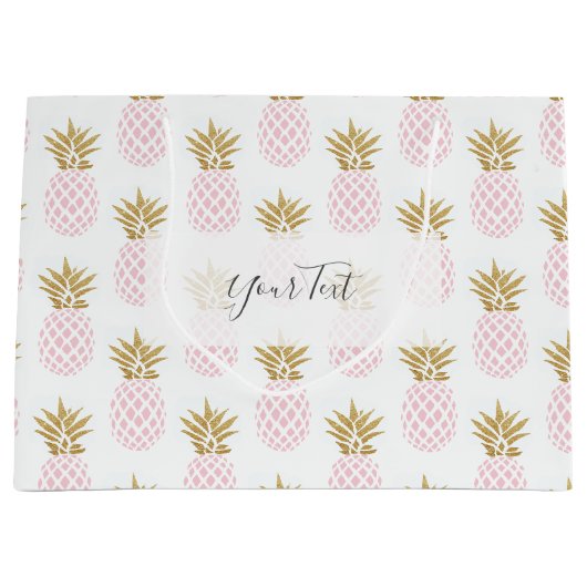 Elegant faux goudtropisch anananaseppatroon groot cadeauzakje (Voorkant)